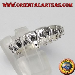 anillo de plata, elefantes en una fila