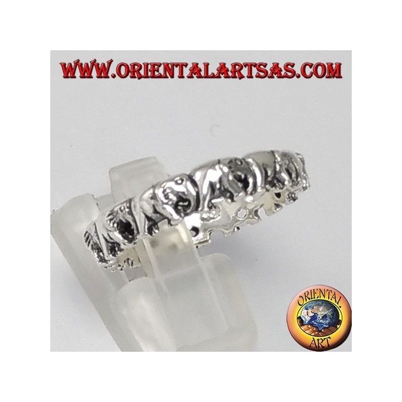 Silver ring, elephants in a row