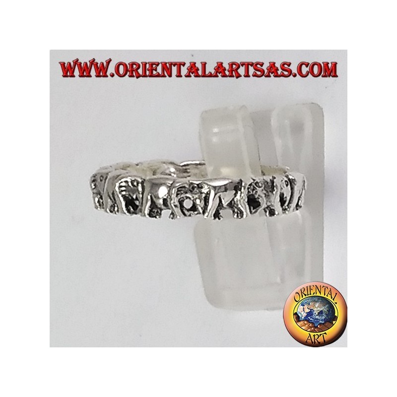 anillo de plata, elefantes en una fila