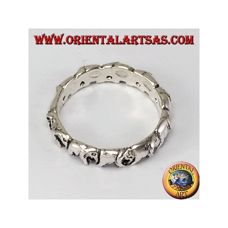 Bague en argent, les éléphants dans une rangée
