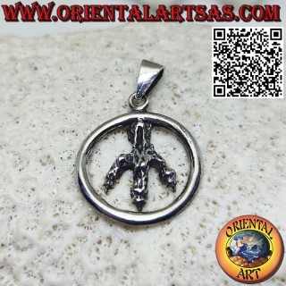 Silver pendant of a golden eagle claw in the circle