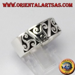 Silver ring with anchor, triskell with bas-relief