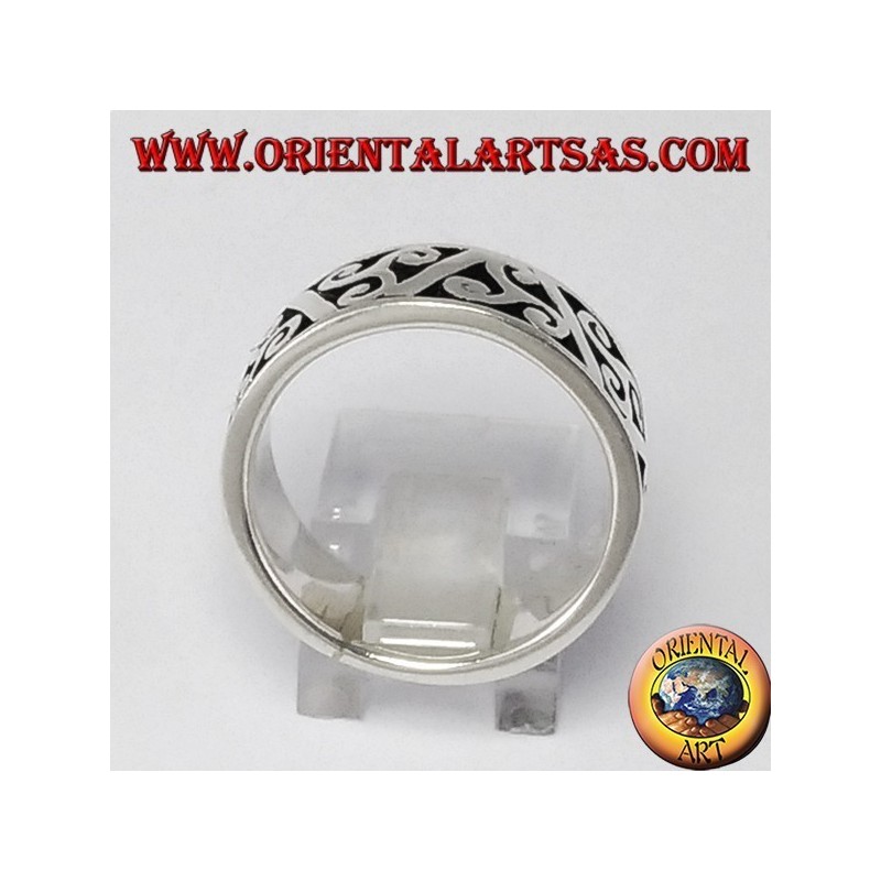 Silver ring with anchor, triskell with bas-relief