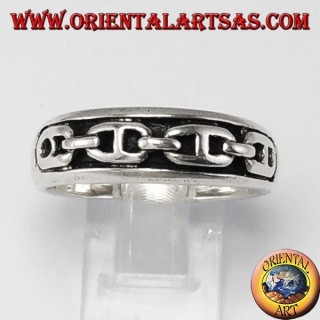 Bague en argent avec corde, chaîne de bas-relief