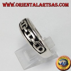 Silver ring with chord, bas-relief chain