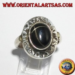 Anillo de Plata con Negro estrella con el borde cincelado