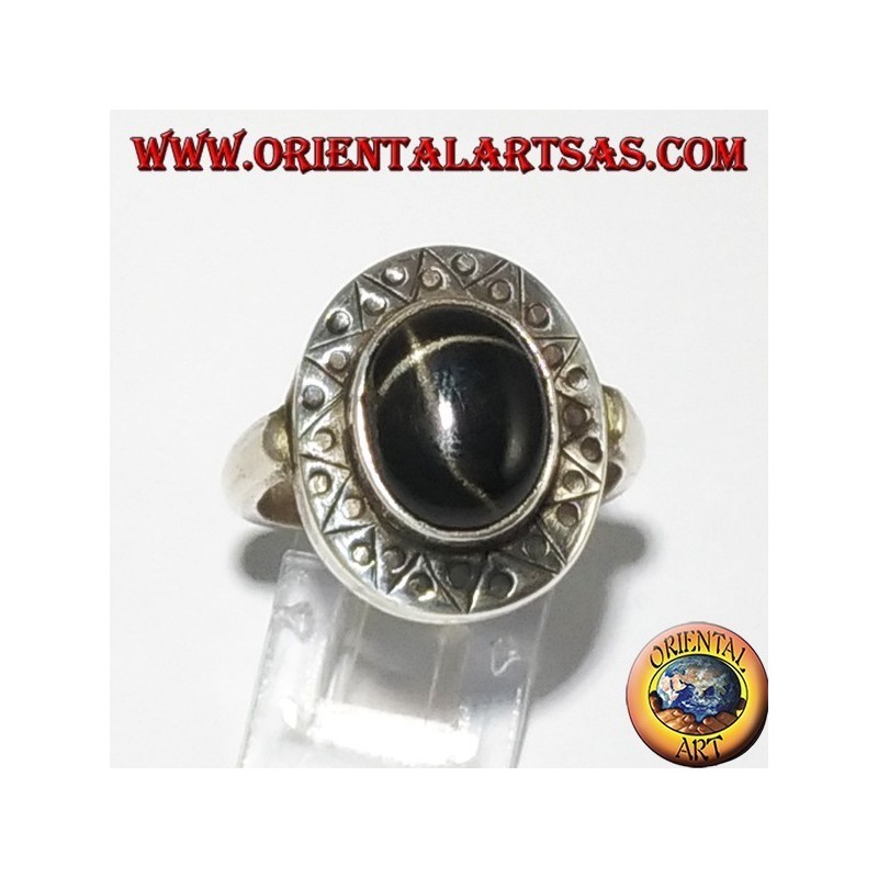 Anello Argento Black Star Bordo Cesellato | Oriental Art
