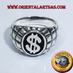 anello in argento con simbolo del dollaro