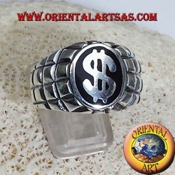 anello in argento con simbolo del dollaro