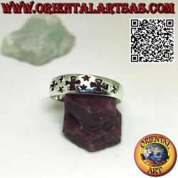 Solid silver band ring with pierced crosses and stars