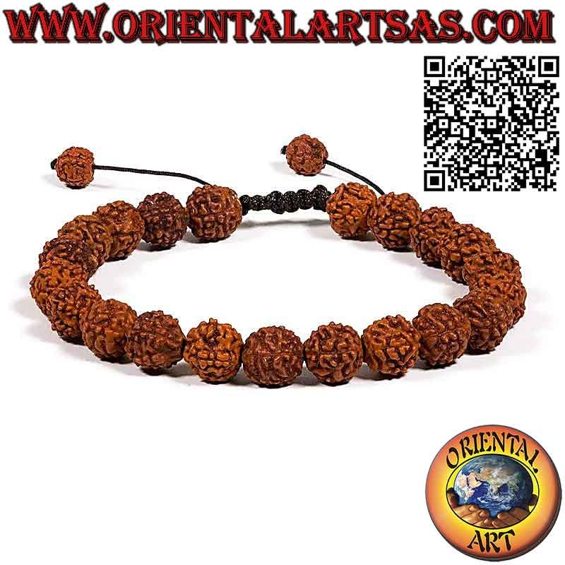 Mālā wrist bracelet 21 beads of 8 mm. in Rudra seeds with Tibetan bag