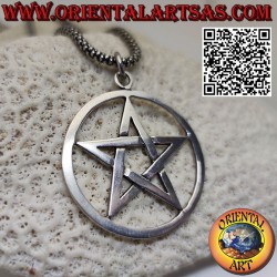 Silver pendant star pentagram intertwined in the circle, large