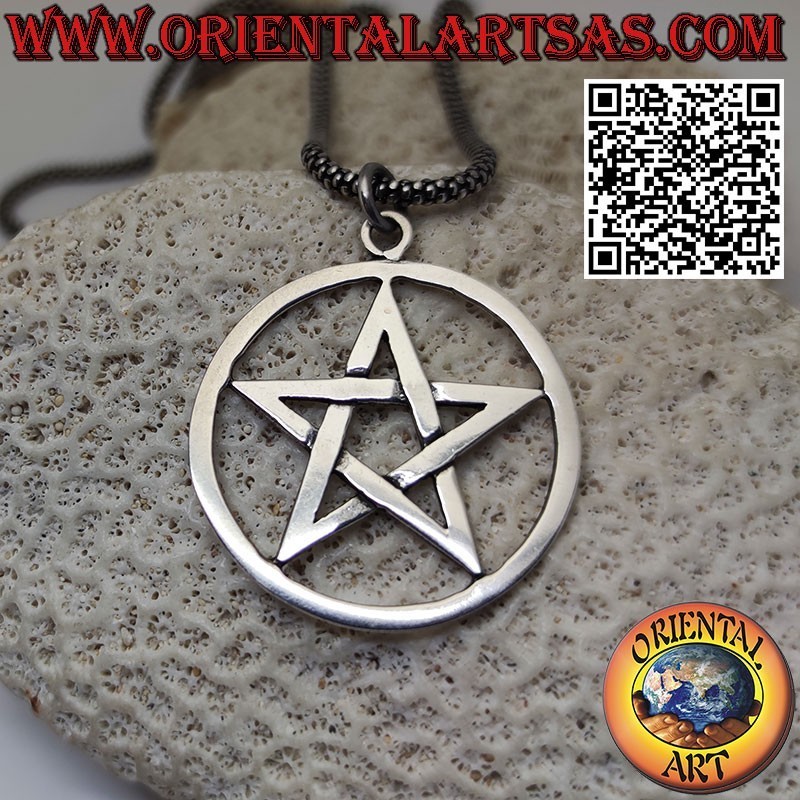 Ciondolo in argento pentacolo stella intrecciata nel cerchio,  grande