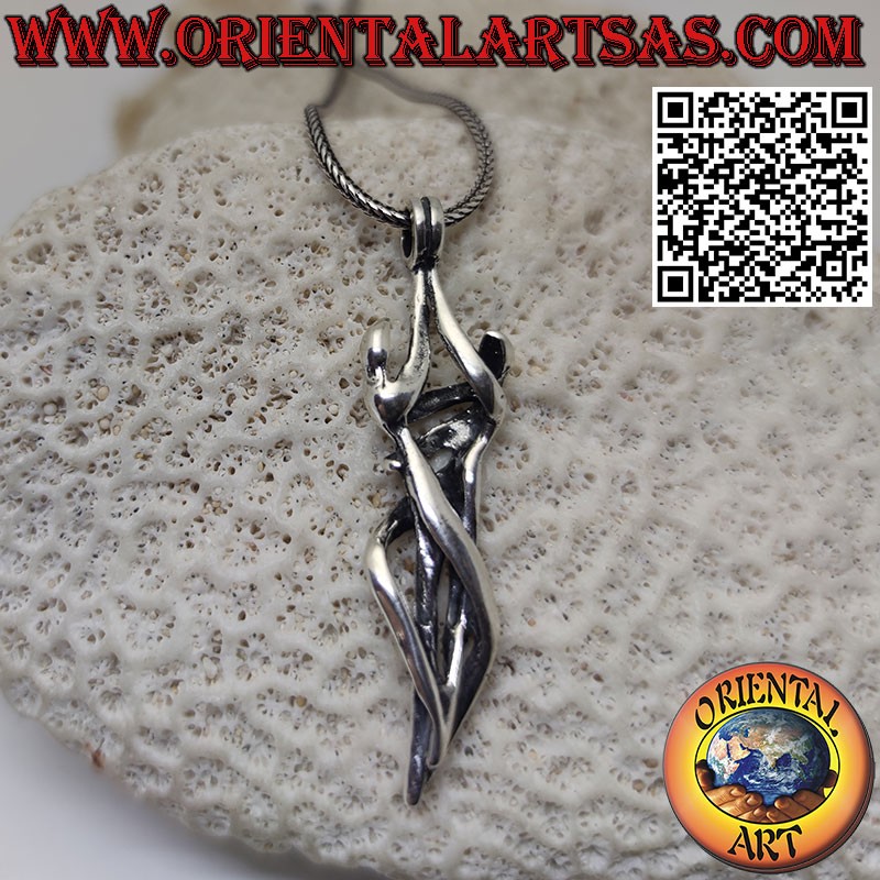 Silver pendant, loving couple embracing and dancing