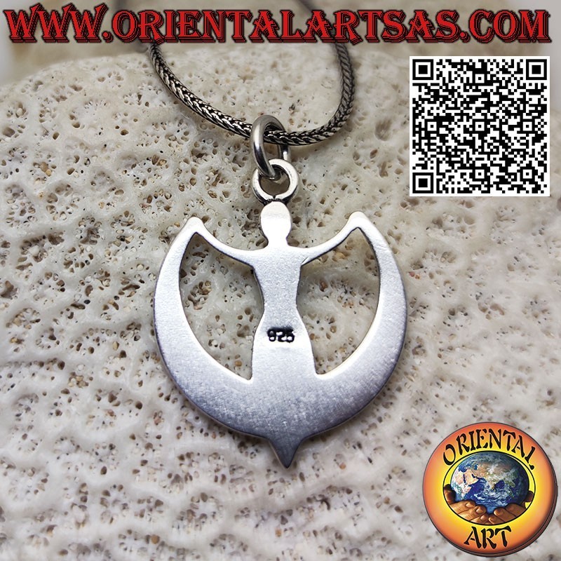 Silver pendant of the power of the wicca goddess on crescent moon amulet