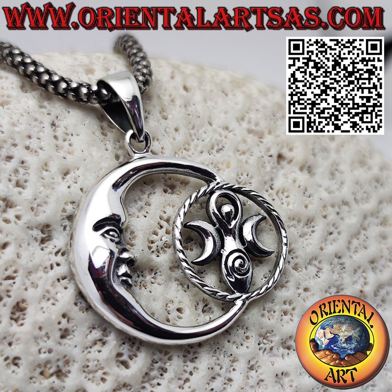 Pendentif en argent lune regardant la déesse de la terre mère wicca