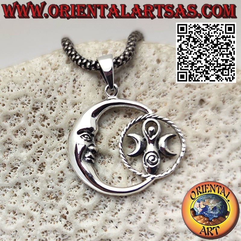 Pendentif en argent lune regardant la déesse de la terre mère wicca