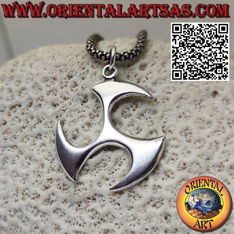 Pendentif Tomoe en argent, symbole de la trinité shinto, grand