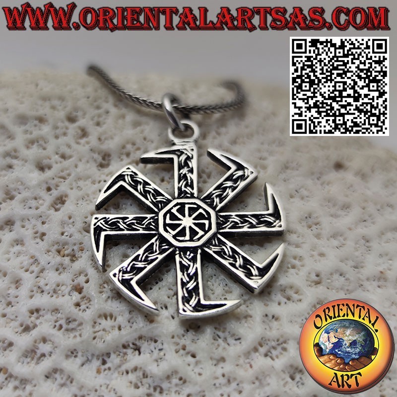 Kolovrat sun wheel silver pendant with another inside