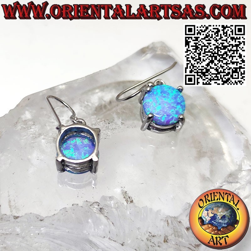 Boucles d'oreilles en argent avec opale mystique bleue ovale à bord lisse