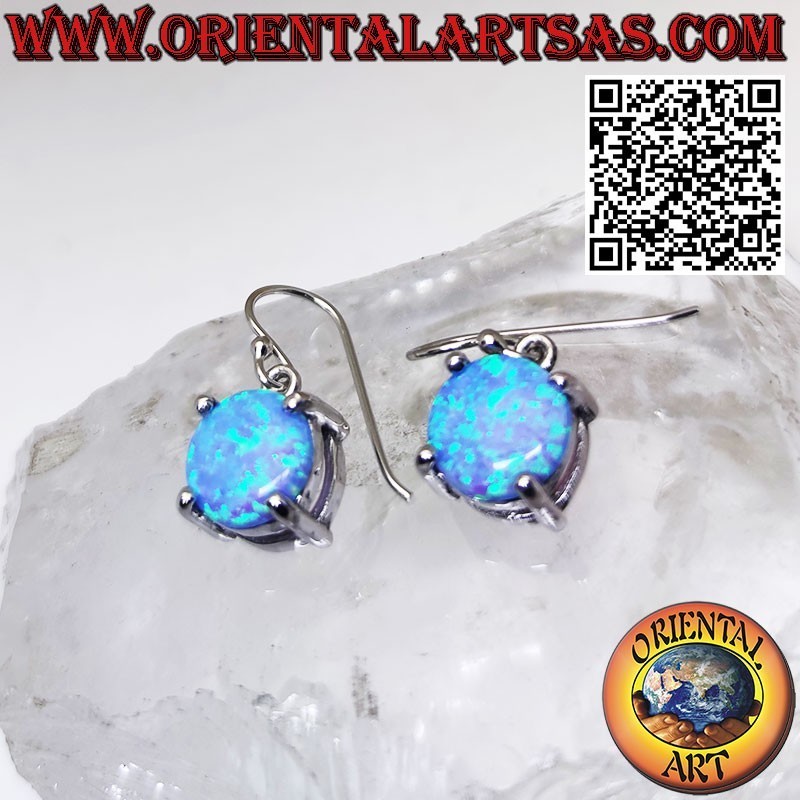 Boucles d'oreilles en argent avec opale mystique bleue ovale à bord lisse