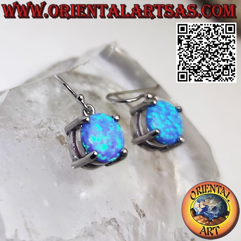 Orecchini in argento con opale mistico blu ovale a filo bordo liscio