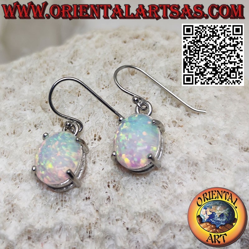 Silberohrringe mit ovalem Harlekin-Opal mit glattem Rand