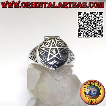 Silver poison box ring, Pentacle and Tree of Life