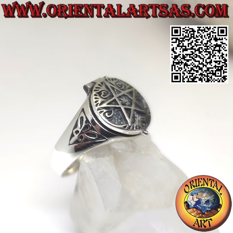 Bague boîte à poison en argent, Pentacle et Arbre de Vie
