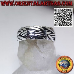 Silver band ring with a pair of intertwined wires from 7 mm. length