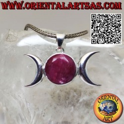 Triple Goddess Moon (Wicca) Silver Pendant with Natural Ruby