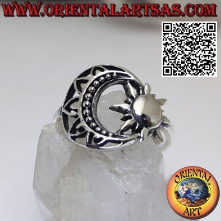 Anello sole nelle falce della luna realizzato in solido argento 925