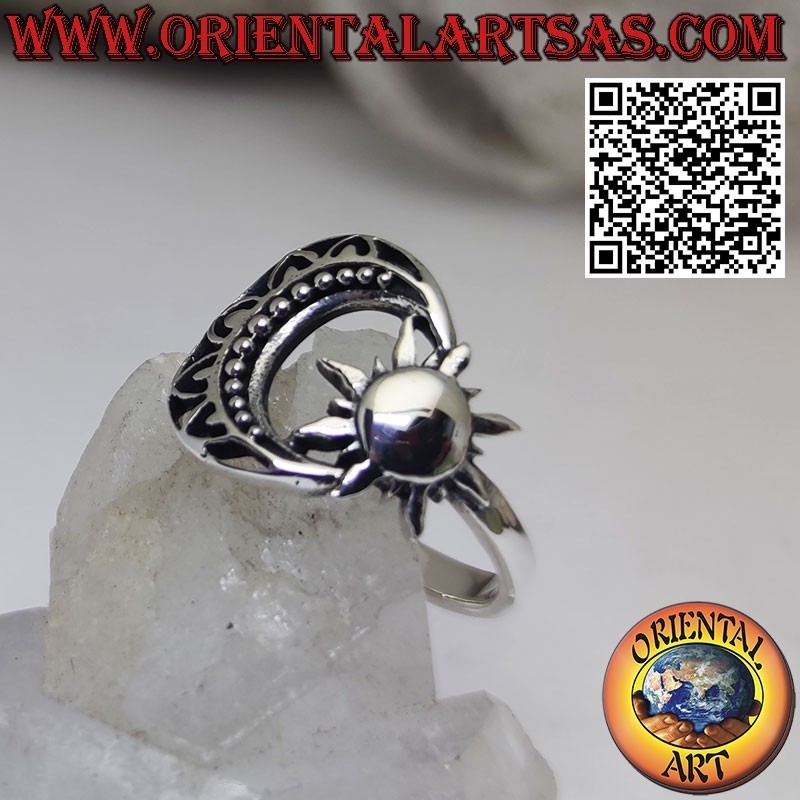 Anello sole nelle falce della luna realizzato in solido argento 925