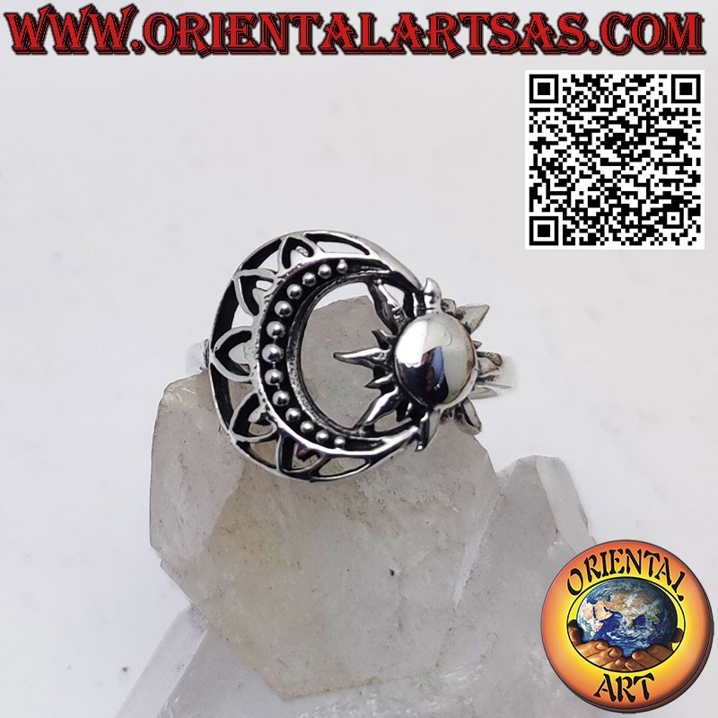 Sonne im Halbmondring aus massivem 925er Silber