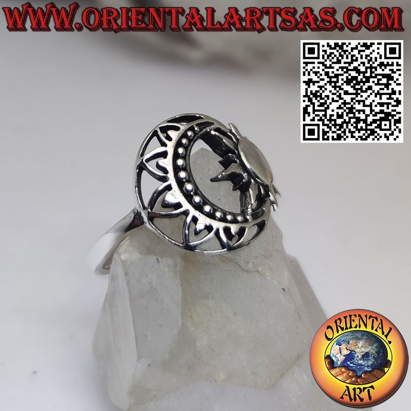 Bague Soleil dans le croissant de lune en argent massif 925