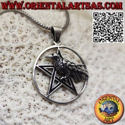 Silver raven pendant on the pentagram, star points upwards