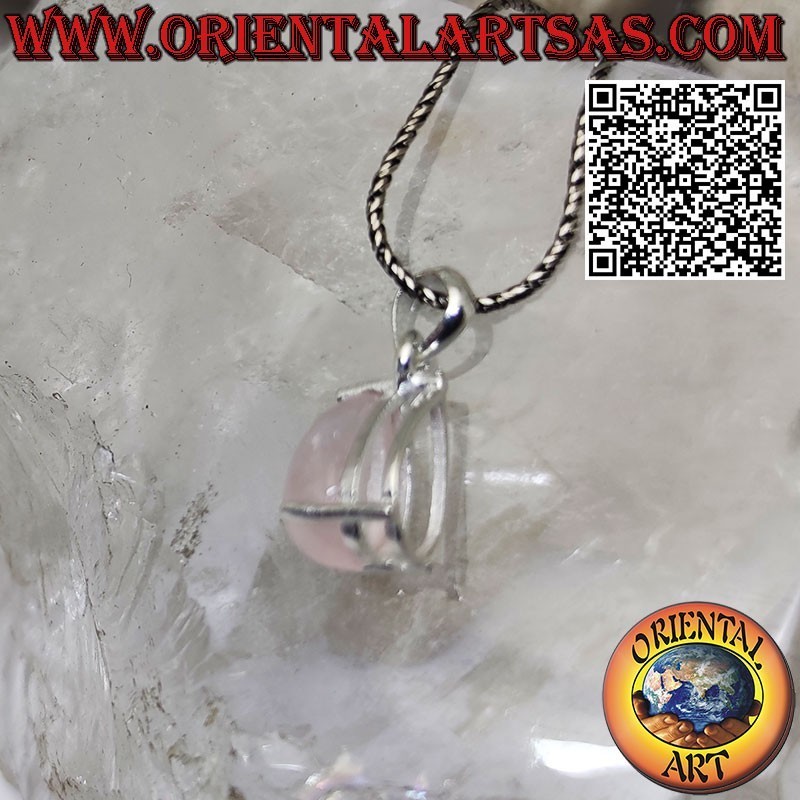 Silver pendant with natural drop-shaped rose quartz set in claws