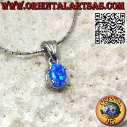 Silver pendant with small oval blue opal prong set