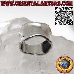 Silver ring with a wide concave and smooth band with a wavy edge