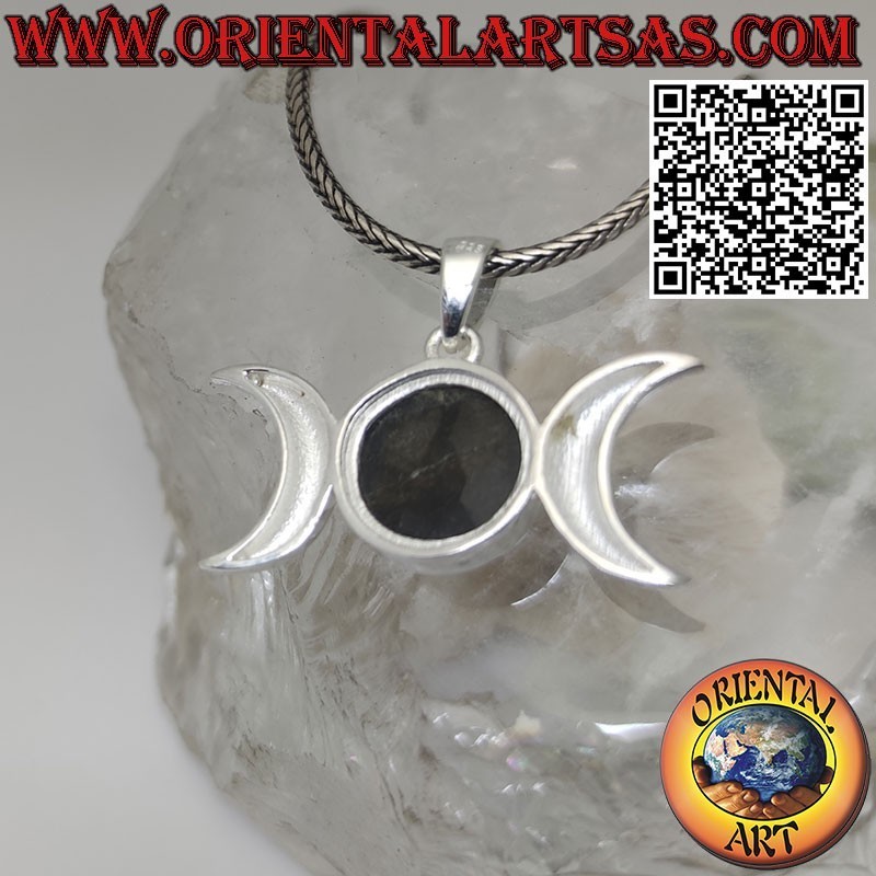 Ciondolo in argento triplice luna dea wicca con labradorite naturale tonda
