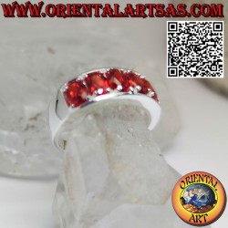Silver band ring with 5 oval Garnets set side by side