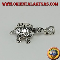 Ciondolo in argento, tartaruga di terra  mobile che si muove