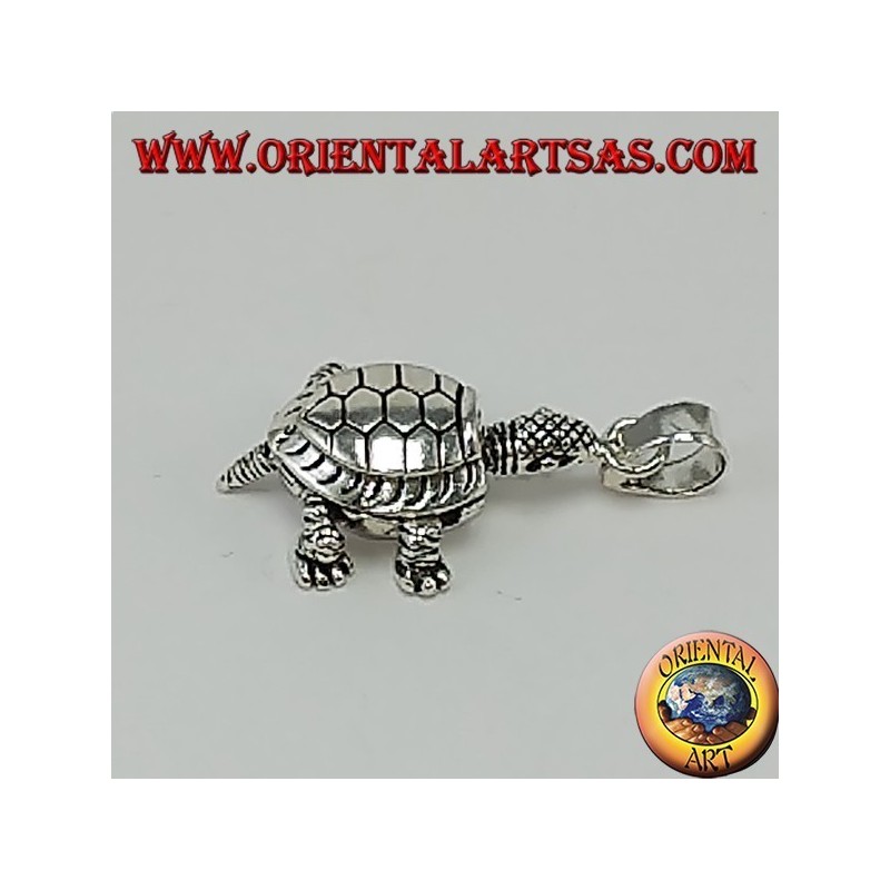 Silver pendant, moving moving land turtle