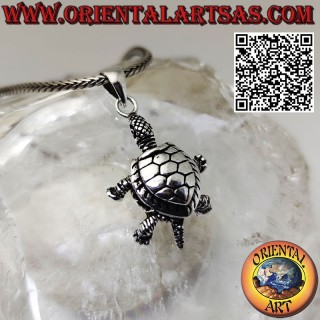Silver pendant mobile land turtle moves head feet tail