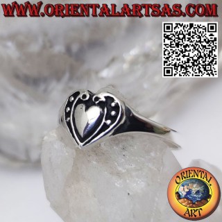 Anello cuore immerso nel cuore,  realizzato in solido argento 925