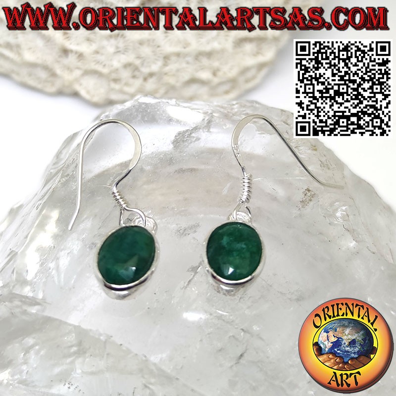 Silver earrings with oval natural emeralds set