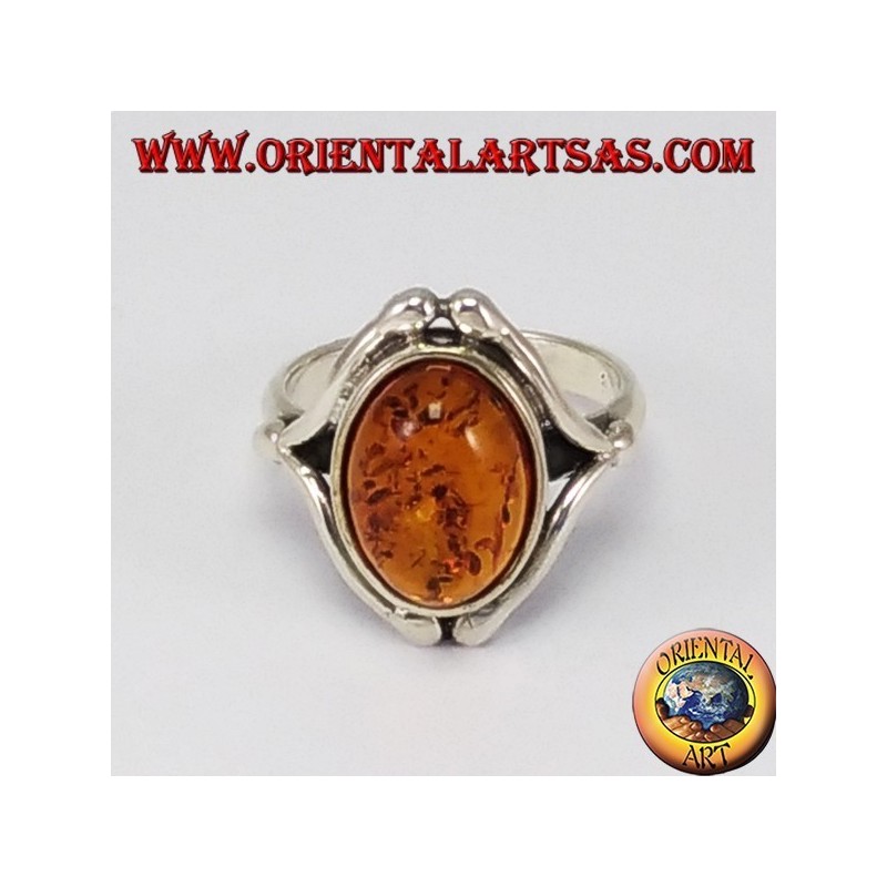 Silver ring with oval amber
