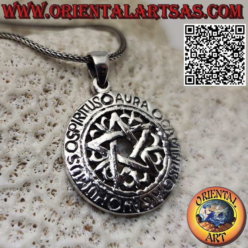 Pendentif Pentacle en argent Pagan Star Spiritus Aura Caminus Aqua