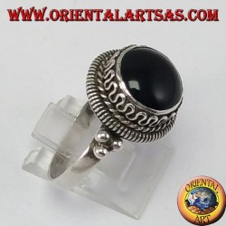 Silver high-end ring with round onyx