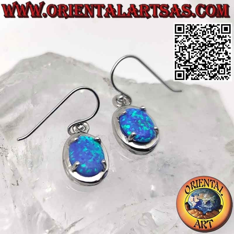Pendientes de plata con ópalo místico azul ovalado con borde liso